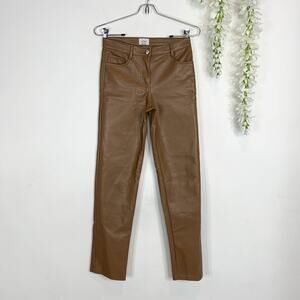 NWOT ARITZIA WILFRED Melina vegan leather straight leg pants tan minimalist 2790